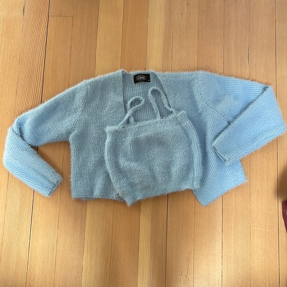 fuzzy top and cardigan set